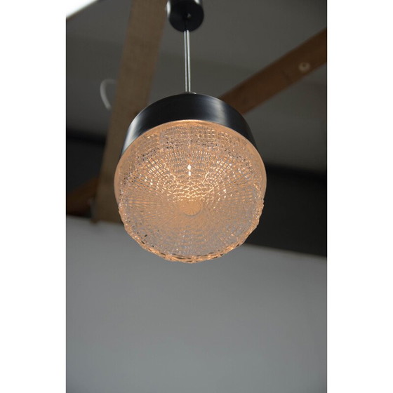 Image 1 of Vintage glazen en zwart metalen hanglamp van Napako, Tsjecho-Slowakije 1970