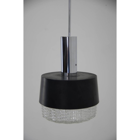 Image 1 of Vintage glazen en zwart metalen hanglamp van Napako, Tsjecho-Slowakije 1970