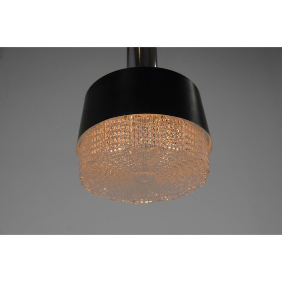 Image 1 of Vintage glazen en zwart metalen hanglamp van Napako, Tsjecho-Slowakije 1970