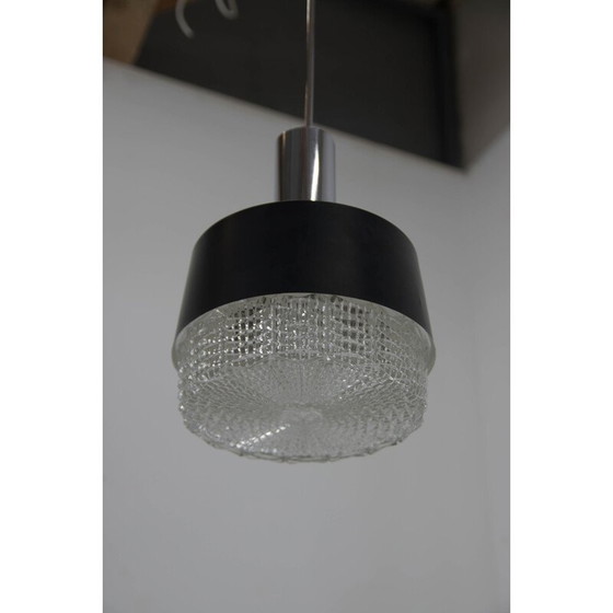 Image 1 of Vintage glazen en zwart metalen hanglamp van Napako, Tsjecho-Slowakije 1970