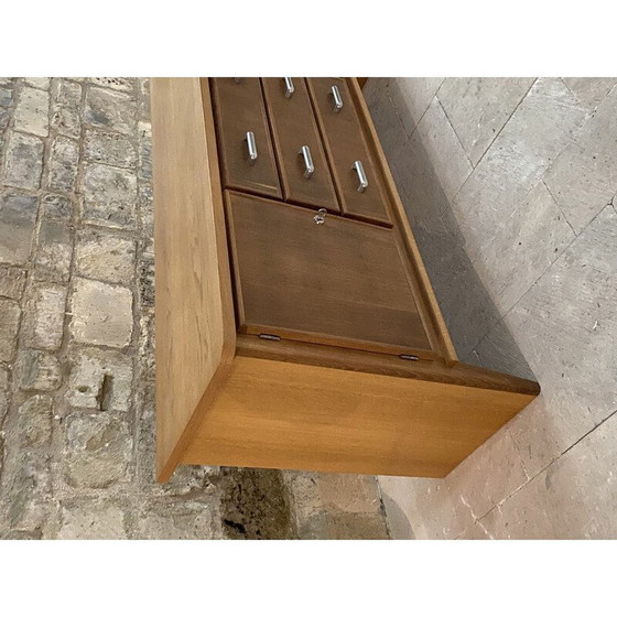 Image 1 of Vintage RG202 opbergmeubel in gewaxt eiken en gegoten aluminium voor Lieuvin, 1948