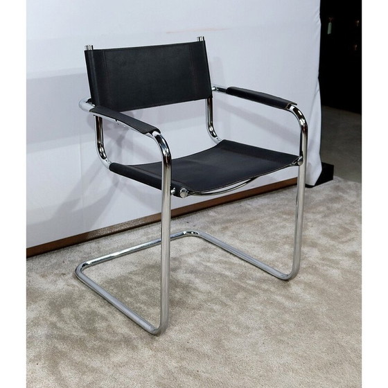 Image 1 of Vintage chromen metalen en zwart lederen fauteuil van M. Breuer, 1970