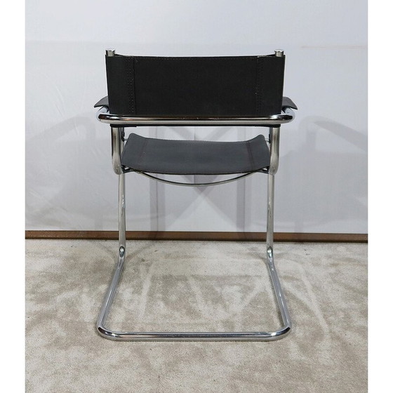 Image 1 of Vintage chromen metalen en zwart lederen fauteuil van M. Breuer, 1970