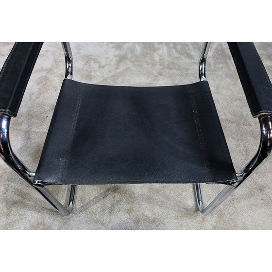 Image 1 of Vintage chromen metalen en zwart lederen fauteuil van M. Breuer, 1970