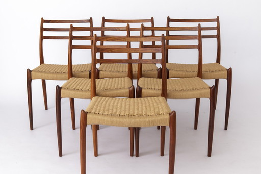 Set 6 Niels Moller stoelen, Model 78, Rozenhout, 1960S, Deens, Vintage