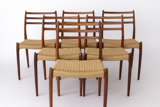 Image 1 of Set 6 Niels Moller stoelen, Model 78, Rozenhout, 1960S, Deens, Vintage