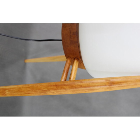 Image 1 of Vintage vloerlamp van glas en beukenhout voor Uluv, Tsjecho-Slowakije 1970