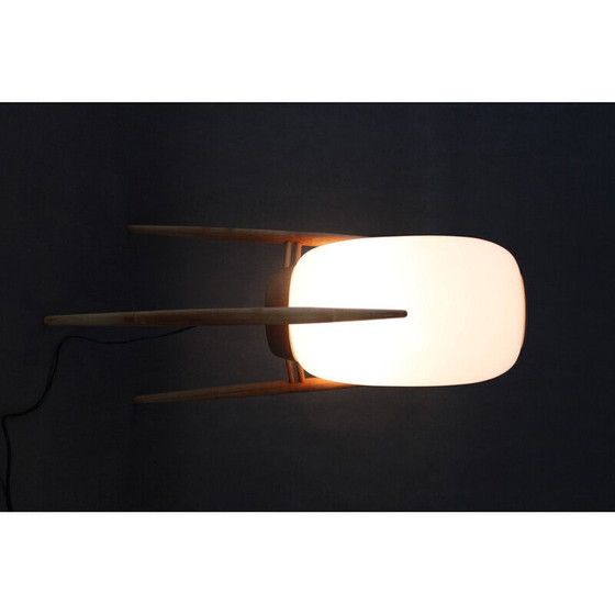 Image 1 of Vintage vloerlamp van glas en beukenhout voor Uluv, Tsjecho-Slowakije 1970