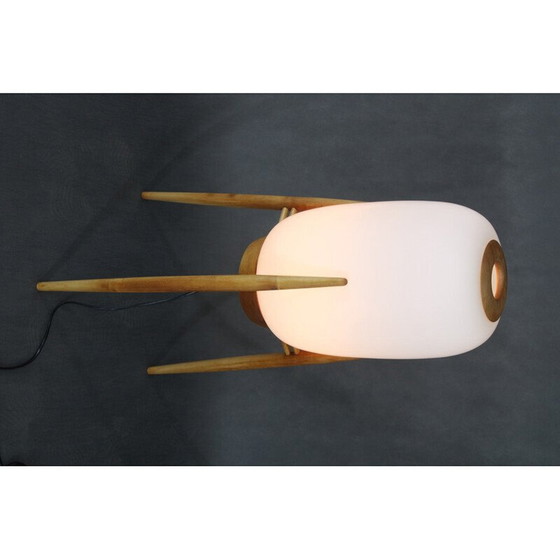 Image 1 of Vintage vloerlamp van glas en beukenhout voor Uluv, Tsjecho-Slowakije 1970