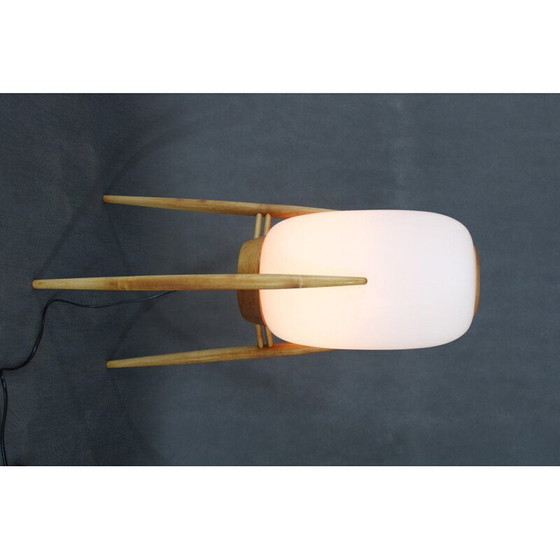 Image 1 of Vintage vloerlamp van glas en beukenhout voor Uluv, Tsjecho-Slowakije 1970