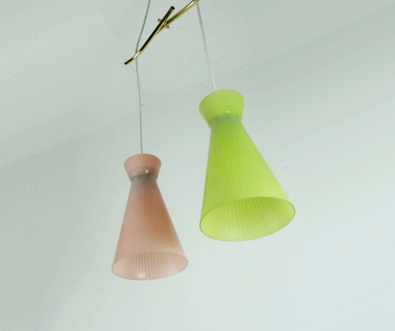 Image 1 of 2-lichts hanglamp uit het mid century , jaren 50