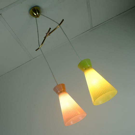 Image 1 of 2-lichts hanglamp uit het mid century , jaren 50