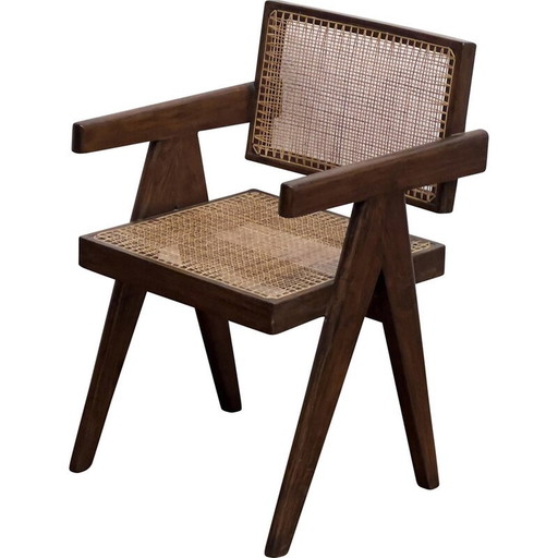 Chandigarh Vintage teak en rieten bureaustoel