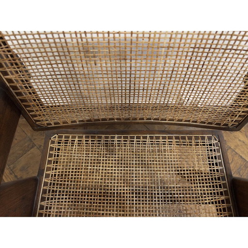 Chandigarh Vintage teak en rieten bureaustoel