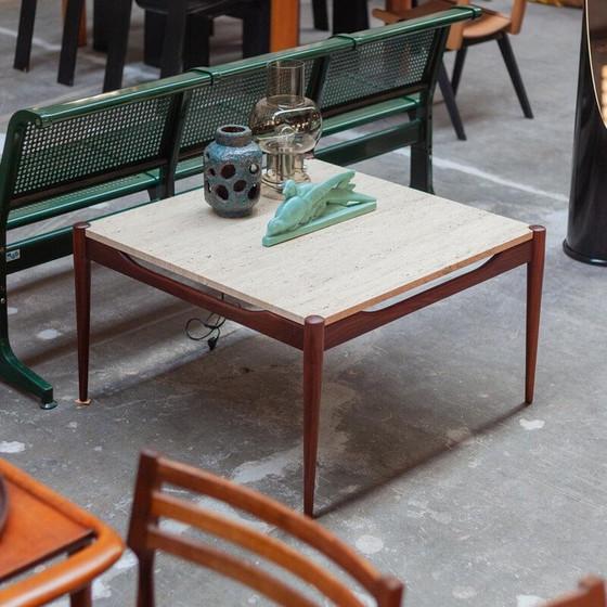 Image 1 of Vintage vierkante salontafel in alissandre en travertijn, Denemarken 1960