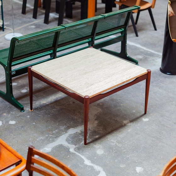 Image 1 of Vintage vierkante salontafel in alissandre en travertijn, Denemarken 1960