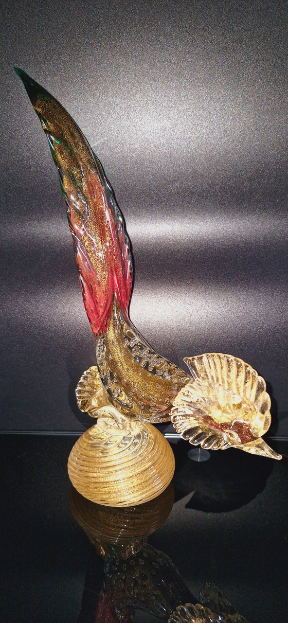 Image 1 of 50'S Seguso Murano Glazen Vogels Met Gecontroleerde Bellen En Gouden Blaadjes