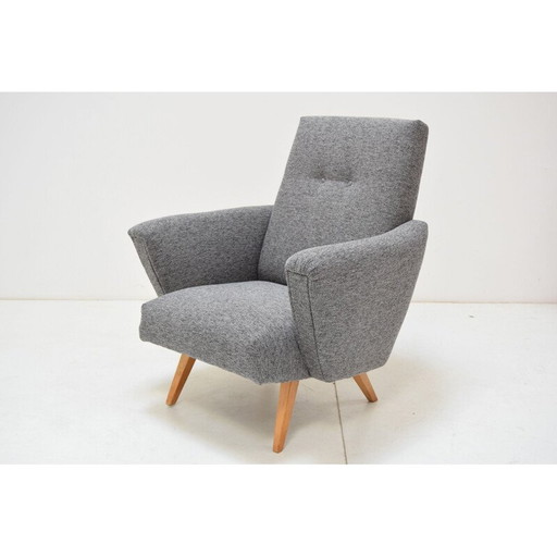 Vintage fauteuil in stof en hout, Tsjecho-Slowakije 1960