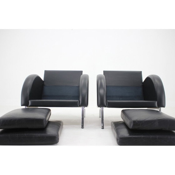 Image 1 of Paar vintage leren fauteuils, Tsjecho-Slowakije 1970