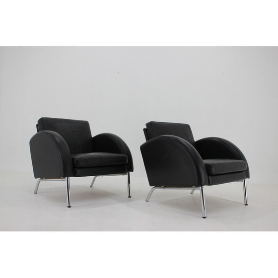 Image 1 of Paar vintage leren fauteuils, Tsjecho-Slowakije 1970