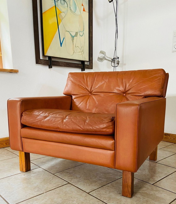 Image 1 of Vintage Mid Century Scandinavische cognac leer en palissander clubfauteuil 1960,S