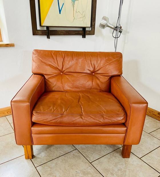 Image 1 of Vintage Mid Century Scandinavische cognac leer en palissander clubfauteuil 1960,S