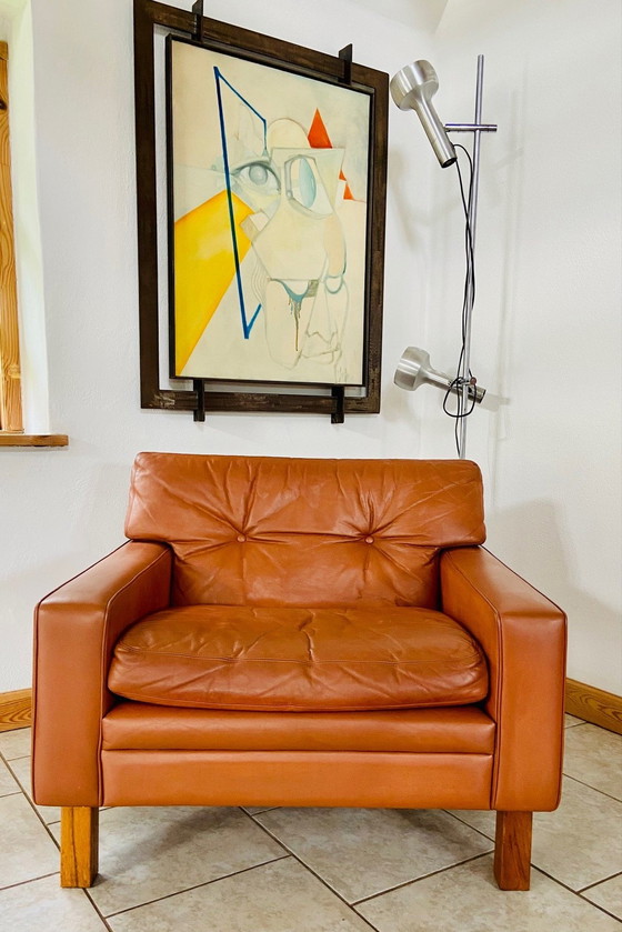 Image 1 of Vintage Mid Century Scandinavische cognac leer en palissander clubfauteuil 1960,S