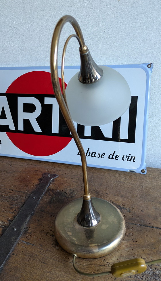 Image 1 of Hollywood Regency Messink Zwanenhals lamp 