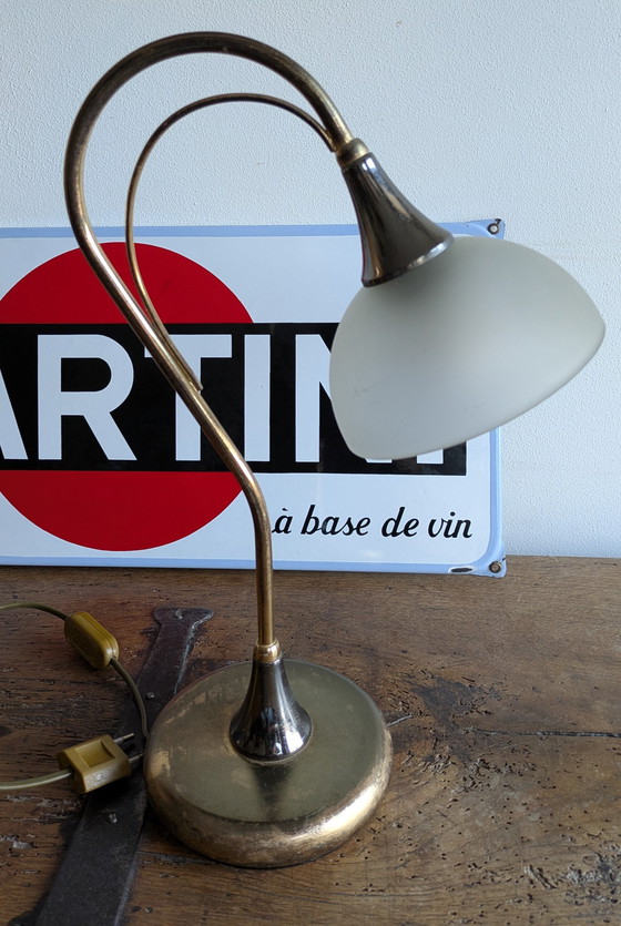 Image 1 of Hollywood Regency Messink Zwanenhals lamp 