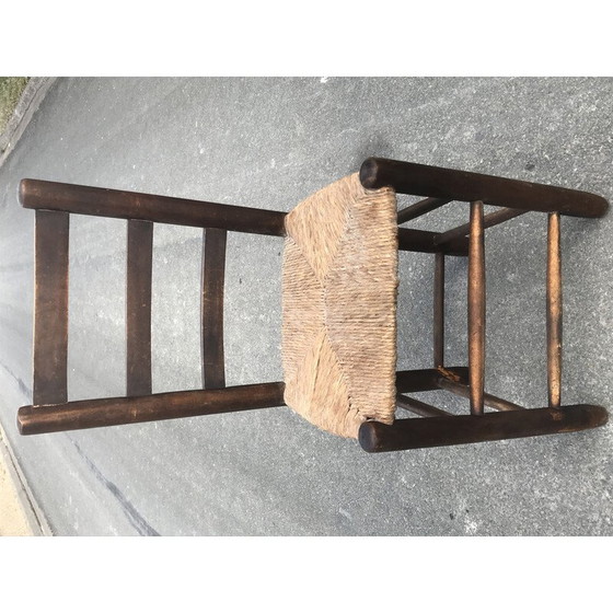 Image 1 of Set van 4 vintage landelijke stoelen van hout en stro, 1950