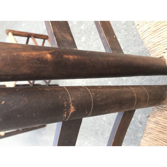 Image 1 of Set van 4 vintage landelijke stoelen van hout en stro, 1950