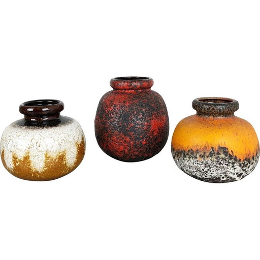 Set van 3 vintage vazen van lavaklei "Multi-Color" van Scheurich, Duitsland 1970