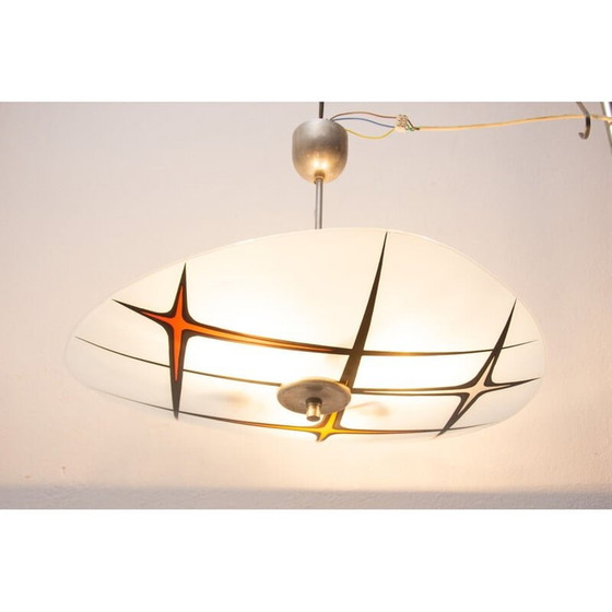 Image 1 of Vintage chromen kroonluchter met kap uit het ruimtetijdperk, Tsjecho-Slowakije 1960