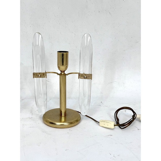 Image 1 of Paar vintage verguld metalen en glazen tafellampen van Stilkronen, Italië 1970