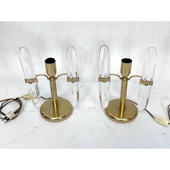 Image 1 of Paar vintage verguld metalen en glazen tafellampen van Stilkronen, Italië 1970