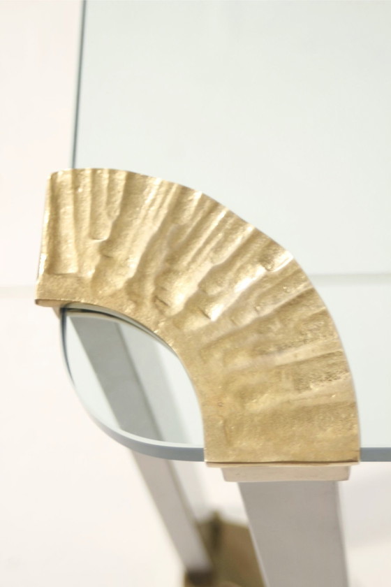 Image 1 of Vintage brons en gehard glazen salontafel ontwerp Peter Ghyczy, 1970S