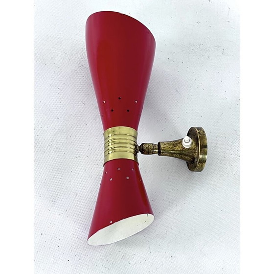 Image 1 of Vintage wandlamp in messing en gelakt aluminium van Stilnovo, Italië 1950