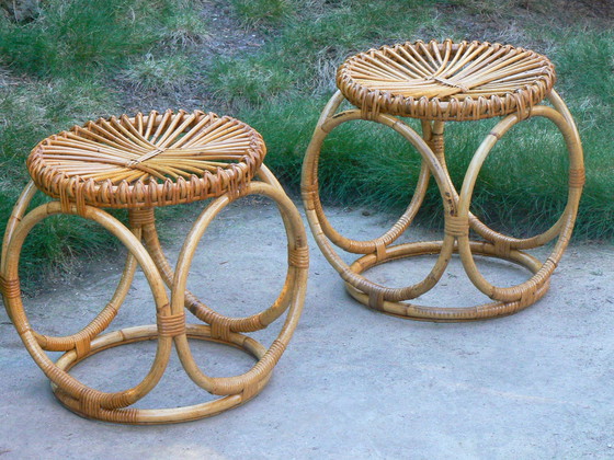 Image 1 of Vintage Rotan Hockers In De Stijl Van Pierantonio Bonacina Jaren '50