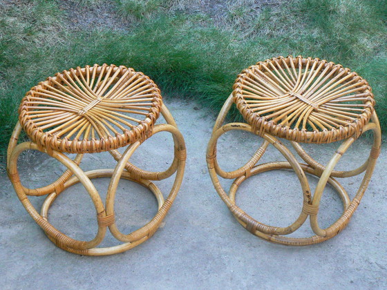 Image 1 of Vintage Rotan Hockers In De Stijl Van Pierantonio Bonacina Jaren '50