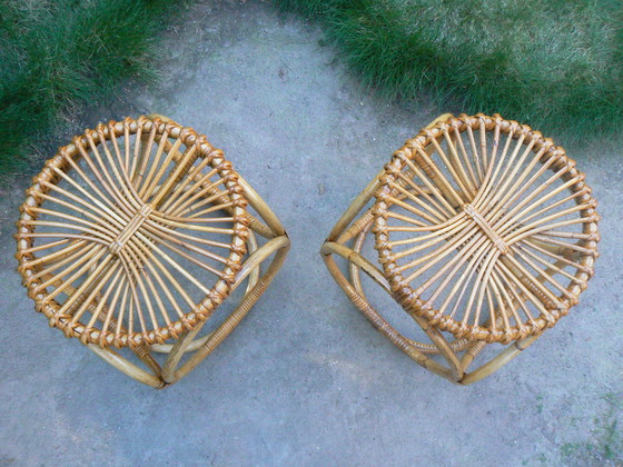 Image 1 of Vintage Rotan Hockers In De Stijl Van Pierantonio Bonacina Jaren '50