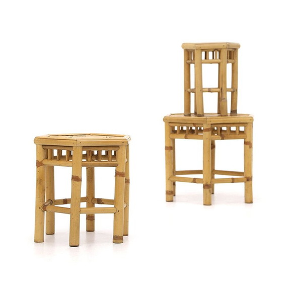 Image 1 of Vintage rotan nesttafels met zeshoekig blad, 1970