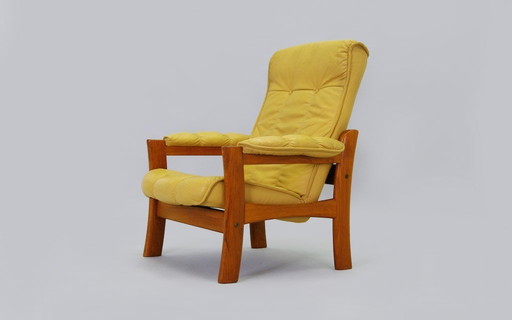 Gele leren fauteuil, Deens ontwerp, 1960S, Productie: Denemarken