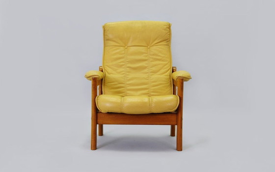 Image 1 of Gele leren fauteuil, Deens ontwerp, 1960S, Productie: Denemarken