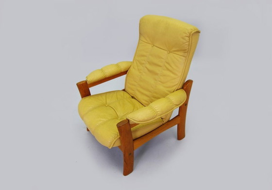 Image 1 of Gele leren fauteuil, Deens ontwerp, 1960S, Productie: Denemarken