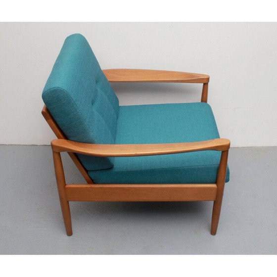 Image 1 of Vintage fauteuil in petrol stof en beukenhout, jaren 1960