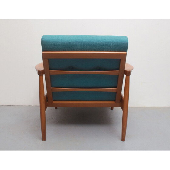 Image 1 of Vintage fauteuil in petrol stof en beukenhout, jaren 1960