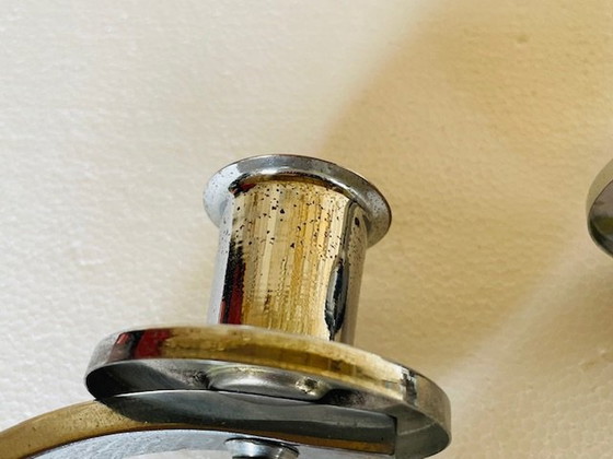 Image 1 of Art Deco, chroom en walnoten kandelaars, set van 2, circa jaren 1930