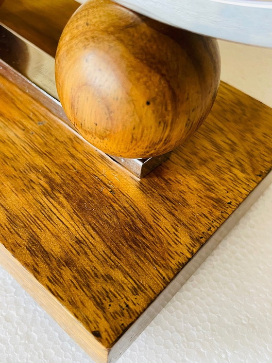 Image 1 of Art Deco, chroom en walnoten kandelaars, set van 2, circa jaren 1930