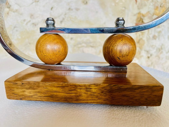 Image 1 of Art Deco, chroom en walnoten kandelaars, set van 2, circa jaren 1930