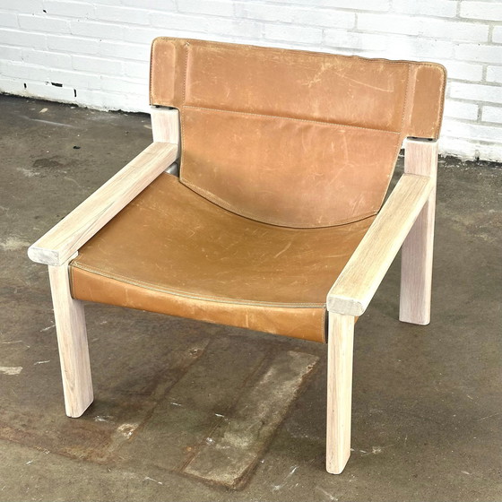 Image 1 of Tuigleren cognac kleurige fauteuil